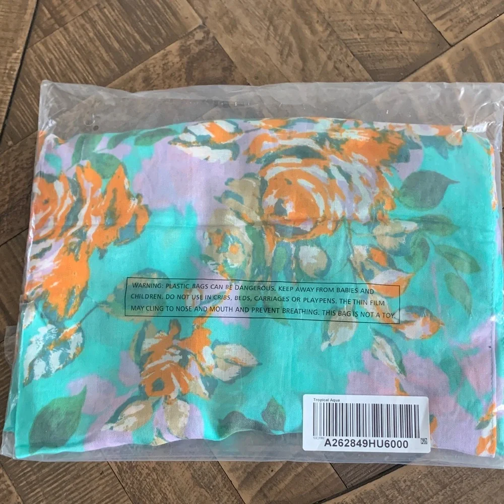 Isaac Mizrahi Vibrant Floral Scarf - Aqua and Tangerine
